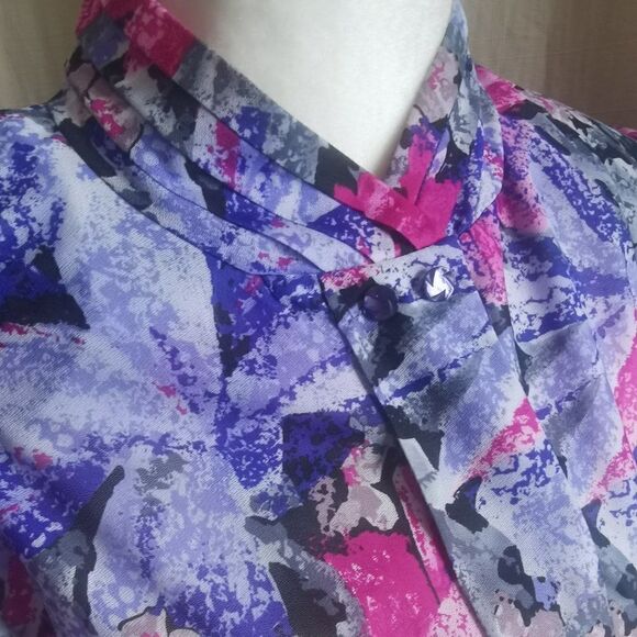 Sheer Belted Vintage Midi Dress Cuffed Long Sleeve 70s Spring - Picture 2 of 7